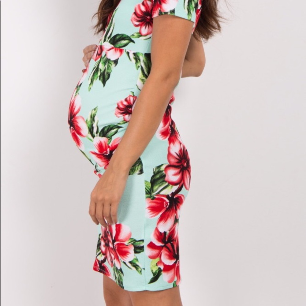 New Pink Blush Mint Green Fitted Maternity Dress - Picture 4 of 6